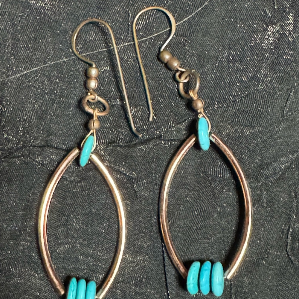 Turquoise and Gold Oval Earrings